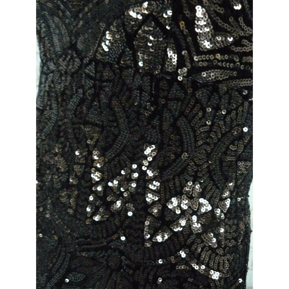 Betsy & Adam Black Velvet Bronze Sequin Long Sleeve Fitted Gown 4 NEW - Picture 10 of 12
